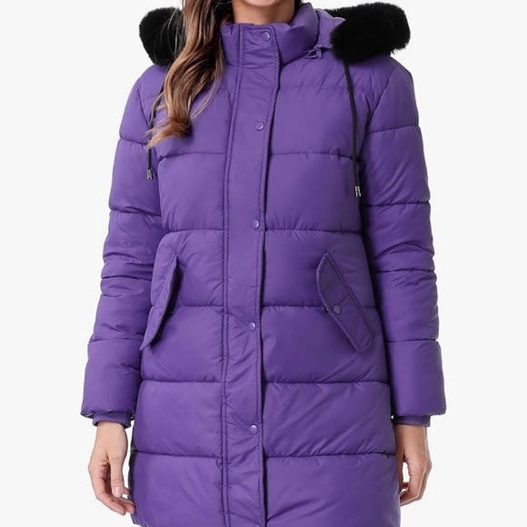 Jackets & Blazers - Women's Purple Puffer Coat with faux fur hood down jacket